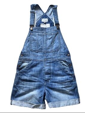 Current/Elliott The Short Tall Treasure Vintage Light Blue Denim Overalls
